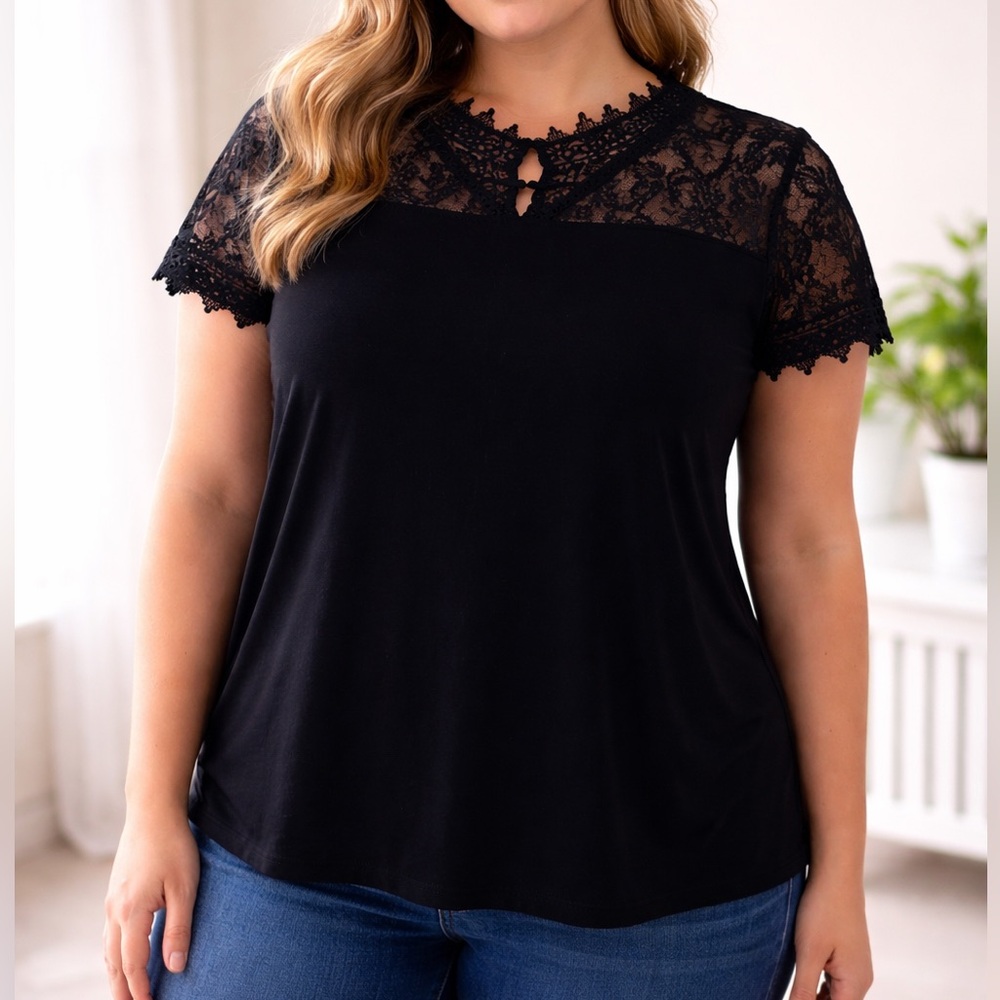 INC International Concepts Black Lace Blouse